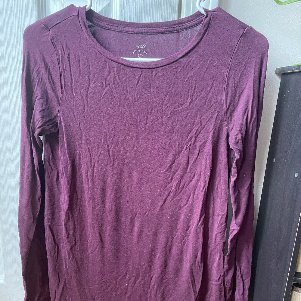 Aerie Long Sleeve Maroon Shirt
